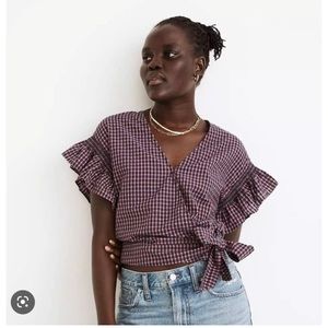 Madewell Plaid Checkered Crop Tie Waist Top EUC